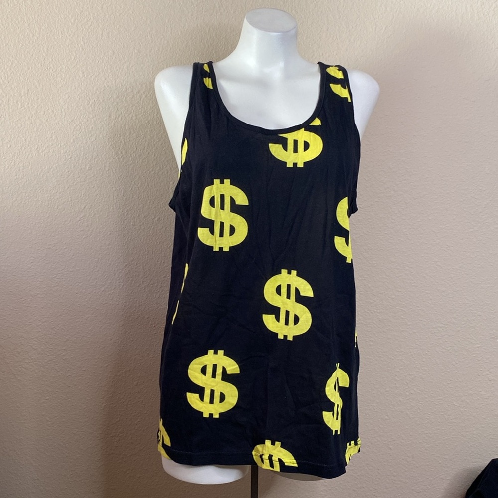 JOYRICH Black cotton tank top with yellow money graphics 💲💲Large